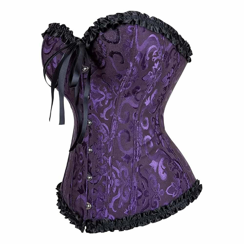Purple Gothic Ruffle Trim Hourglass Overbust Corset - Y2K Grunge, 90s Fashion, Retro Style
