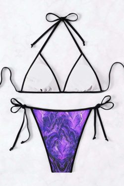 Purple Gothic Skull Halter String Bikini Set - Y2K Summer Grunge, 90s Retro, Pastel Goth Beachwear