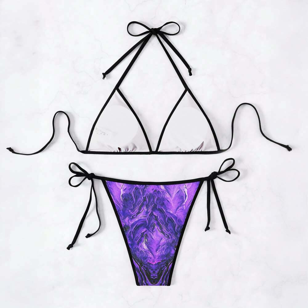 Purple Gothic Skull Halter String Bikini Set - Y2K Summer Grunge, 90s Retro, Pastel Goth Beachwear