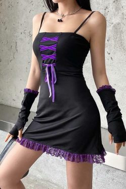 Purple Lace Mini Dress - Y2K Summer Outfit, 90s Fashion, Grunge, Retro Style, Y2K Party Look