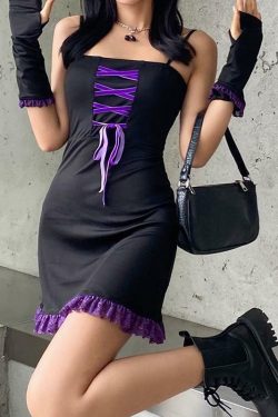 Purple Lace Mini Dress - Y2K Summer Outfit, 90s Fashion, Grunge, Retro Style, Y2K Party Look