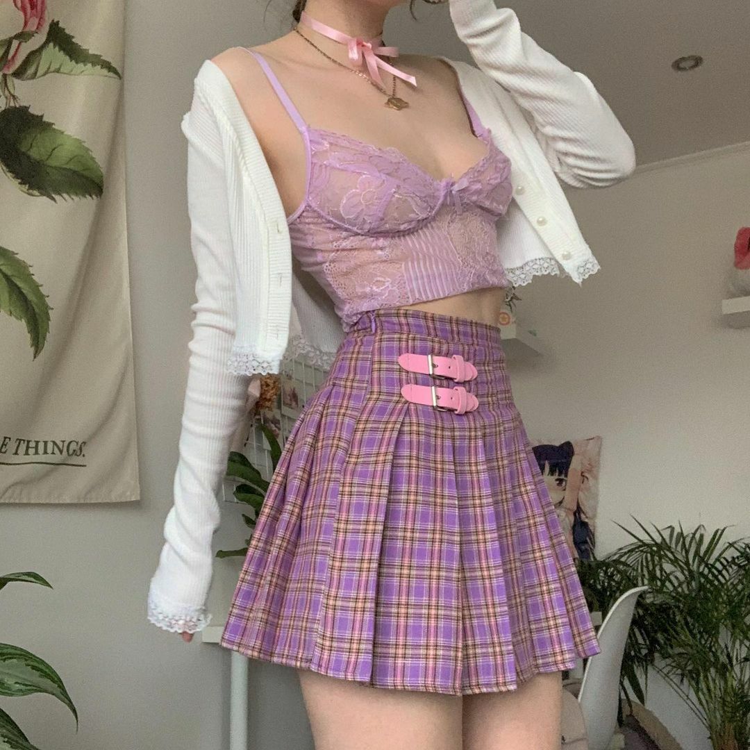 Purple Mini Skirt - Y2K Summer Outfit, 90s Grunge Fashion, Retro Style, Y2K Party Look