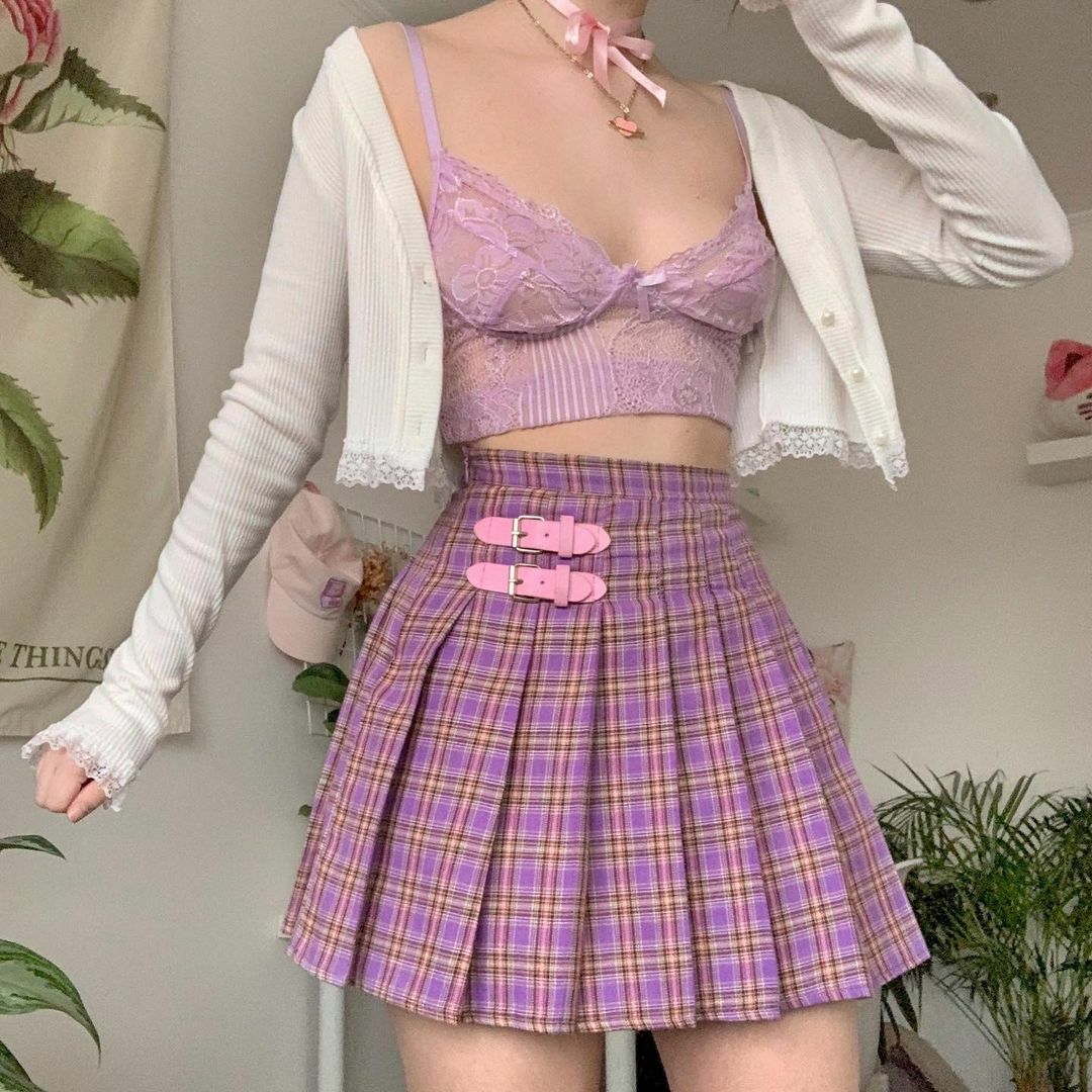 Purple Mini Skirt - Y2K Summer Outfit, 90s Grunge Fashion, Retro Style, Y2K Party Look