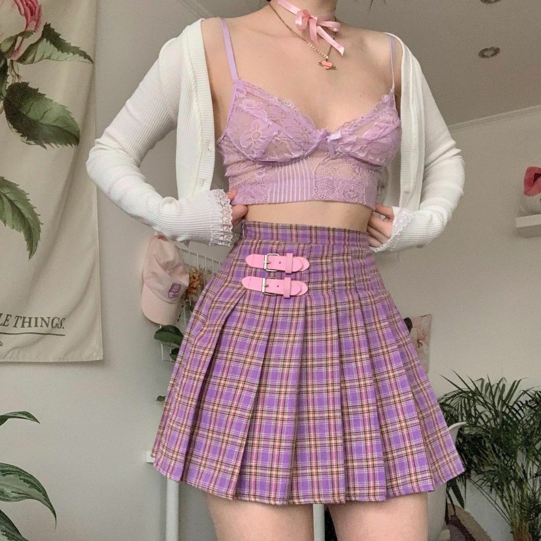 Purple Mini Skirt - Y2K Summer Outfit, 90s Grunge Fashion, Retro Style, Y2K Party Look