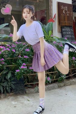 Purple Mini Skirt - Y2K Summer Outfit, 90s Grunge Fashion, Retro Style, Y2K Party Look