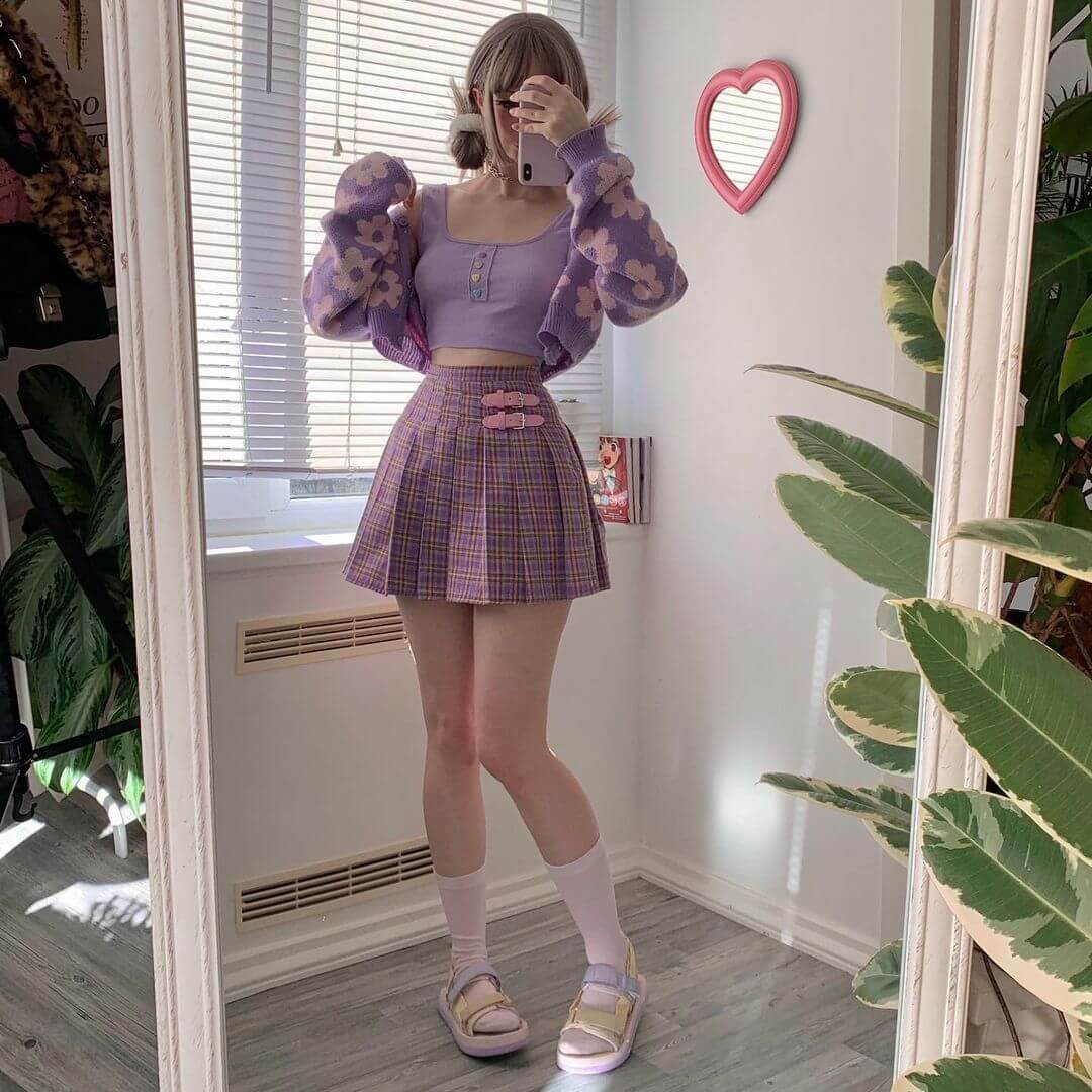 Purple Mini Skirt - Y2K Summer Outfit, 90s Grunge Fashion, Retro Style, Y2K Party Look