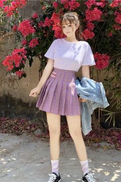 Purple Mini Skirt - Y2K Summer Outfit, 90s Grunge Fashion, Retro Style, Y2K Party Look