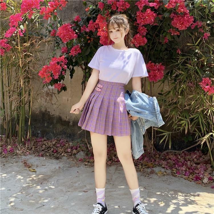 Purple Mini Skirt - Y2K Summer Outfit, 90s Grunge Fashion, Retro Style, Y2K Party Look