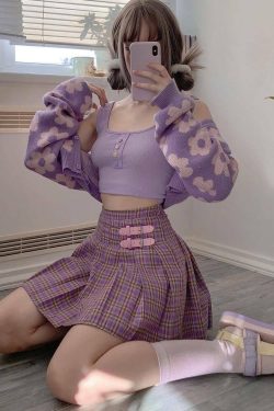 Purple Mini Skirt - Y2K Summer Outfit, 90s Grunge Fashion, Retro Style, Y2K Party Look