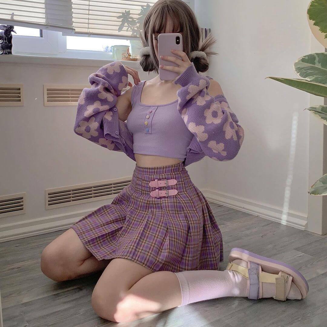 Purple Mini Skirt - Y2K Summer Outfit, 90s Grunge Fashion, Retro Style, Y2K Party Look