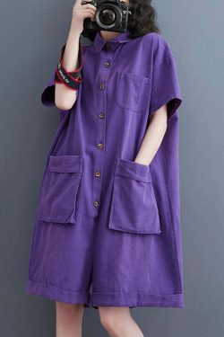 Purple Patchwork Denim Jumpsuit - Y2K Summer, 90s Grunge, Retro Style, Y2K Party Outfit