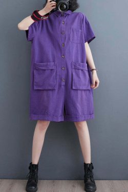 Purple Patchwork Denim Jumpsuit - Y2K Summer, 90s Grunge, Retro Style, Y2K Party Outfit