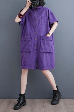 Purple Patchwork Denim Jumpsuit - Y2K Summer, 90s Grunge, Retro Style, Y2K Party Outfit
