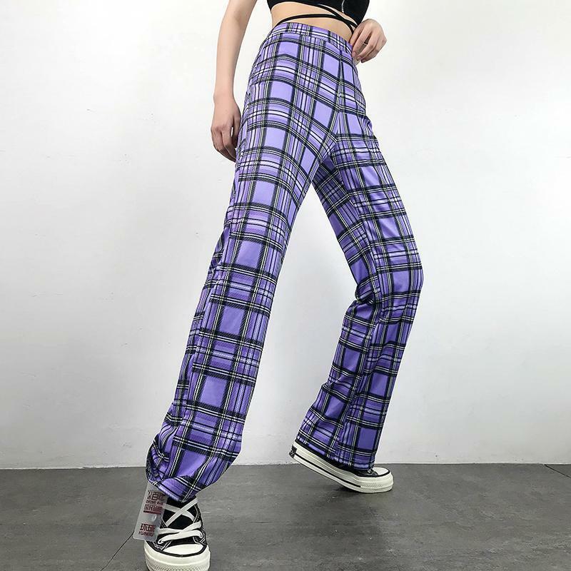 Purple Plaid Pants - Y2K Summer Grunge Outfit, 90s Fashion, Retro Style, Y2K Club & Party Look