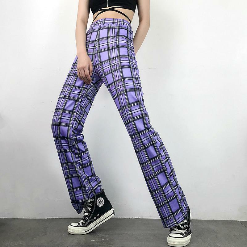 Purple Plaid Pants - Y2K Summer Grunge Outfit, 90s Fashion, Retro Style, Y2K Club & Party Look