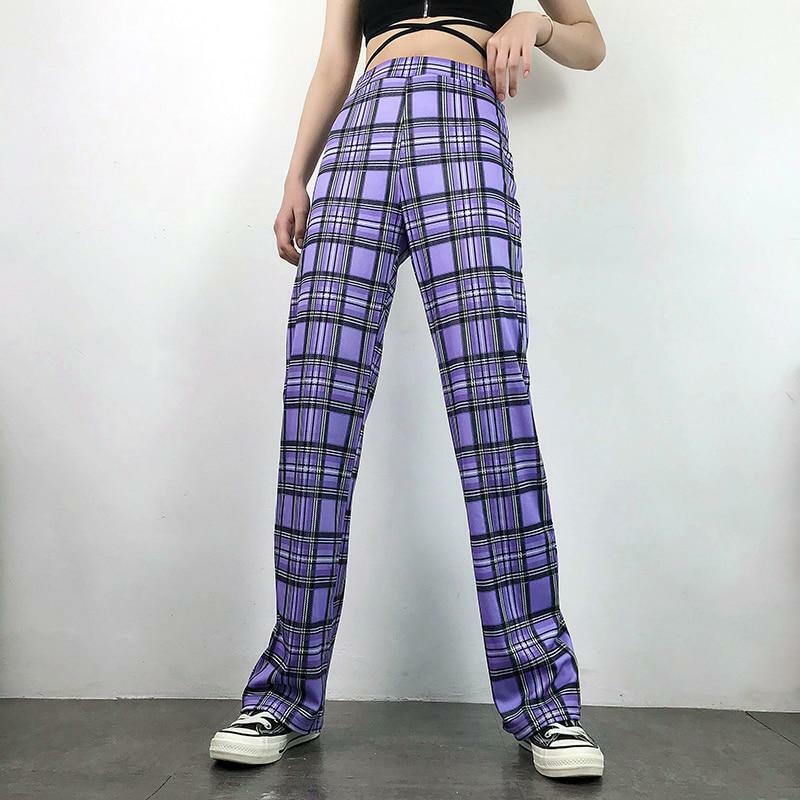 Purple Plaid Pants - Y2K Summer Grunge Outfit, 90s Fashion, Retro Style, Y2K Club & Party Look