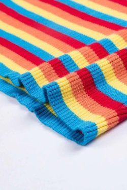 Rainbow Knitted Crop Top - Y2K Summer, 90s Fashion, Grunge, Retro, Pastel Goth, Y2K Party Outfit