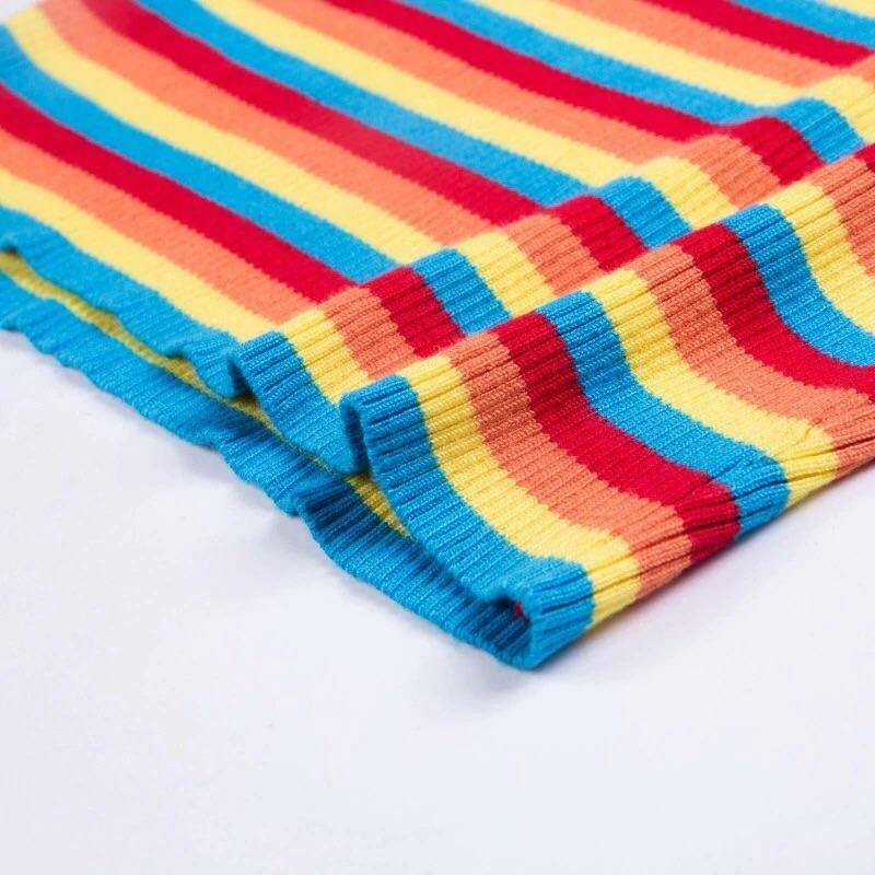 Rainbow Knitted Crop Top - Y2K Summer, 90s Fashion, Grunge, Retro, Pastel Goth, Y2K Party Outfit