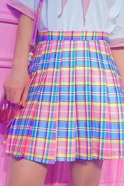 Rainbow Midi Skirt - Y2K Summer Grunge Outfit, 90s Fashion, Retro Style, Pastel Goth Vibes