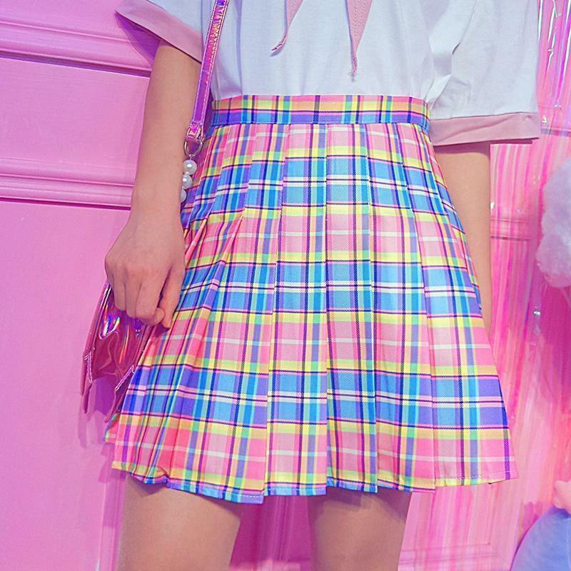 Rainbow Midi Skirt - Y2K Summer Grunge Outfit, 90s Fashion, Retro Style, Pastel Goth Vibes