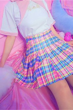 Rainbow Midi Skirt - Y2K Summer Grunge Outfit, 90s Fashion, Retro Style, Pastel Goth Vibes