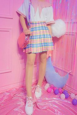 Rainbow Midi Skirt - Y2K Summer Grunge Outfit, 90s Fashion, Retro Style, Pastel Goth Vibes