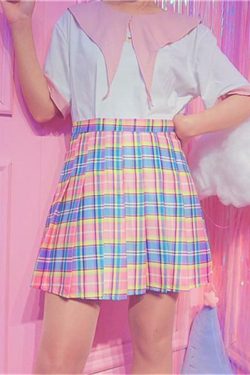 Rainbow Midi Skirt - Y2K Summer Grunge Outfit, 90s Fashion, Retro Style, Pastel Goth Vibes