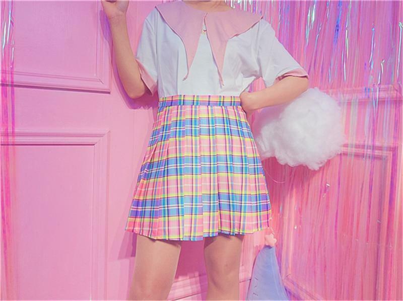 Rainbow Midi Skirt - Y2K Summer Grunge Outfit, 90s Fashion, Retro Style, Pastel Goth Vibes