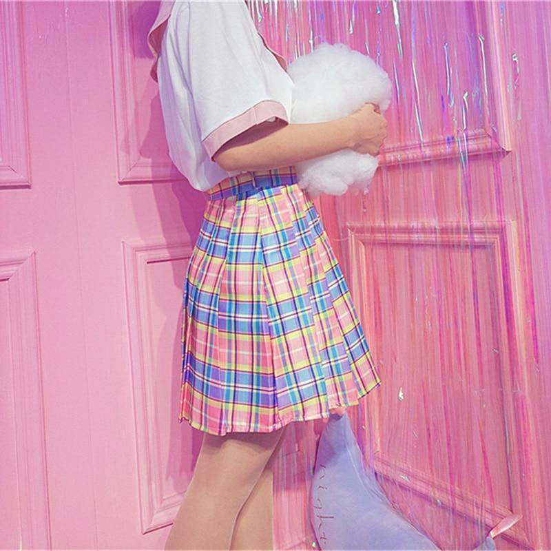 Rainbow Midi Skirt - Y2K Summer Grunge Outfit, 90s Fashion, Retro Style, Pastel Goth Vibes
