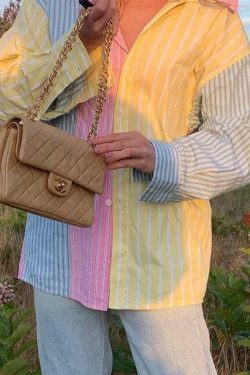 Rainbow Pastel Shirt - Y2K Summer Outfit, 90s Grunge, Retro Style, Y2K Club & Party Fashion