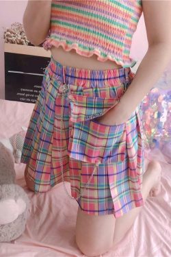 Rainbow Plaid Skirt - Y2K Summer Grunge Outfit, 90s Fashion, Retro Style, Pastel Goth Vibes