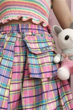 Rainbow Plaid Skirt - Y2K Summer Grunge Outfit, 90s Fashion, Retro Style, Pastel Goth Vibes