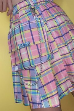 Rainbow Plaid Skirt - Y2K Summer Grunge Outfit, 90s Fashion, Retro Style, Pastel Goth Vibes