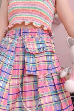Rainbow Plaid Skirt - Y2K Summer Grunge Outfit, 90s Fashion, Retro Style, Pastel Goth Vibes