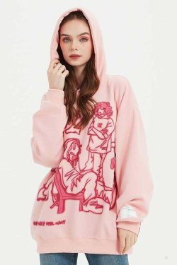 Rakugaki Hoodie - Y2K Summer Grunge, 90s Retro, Pastel Goth, Y2K Club & Party Outfits