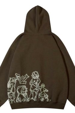 Rakugaki Hoodie - Y2K Summer Grunge, 90s Retro, Pastel Goth, Y2K Club & Party Outfits