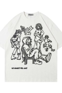 Rakugaki Tee - Y2K Summer Grunge Outfit, 90s Retro Style, Baby Tees, Y2K Popstar Fashion