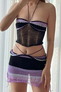 Rayann Knit Skirt Set - Y2K Summer & 90s Grunge Outfit, Retro Fashion, Pastel Goth Style