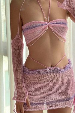 Rayann Knit Skirt Set - Y2K Summer & 90s Grunge Outfit, Retro Fashion, Pastel Goth Style