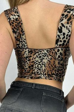 Rayne Leopard Print V-Neck Crop Top - Y2K Summer, 90s Grunge, Retro Party, Y2K Club Outfit