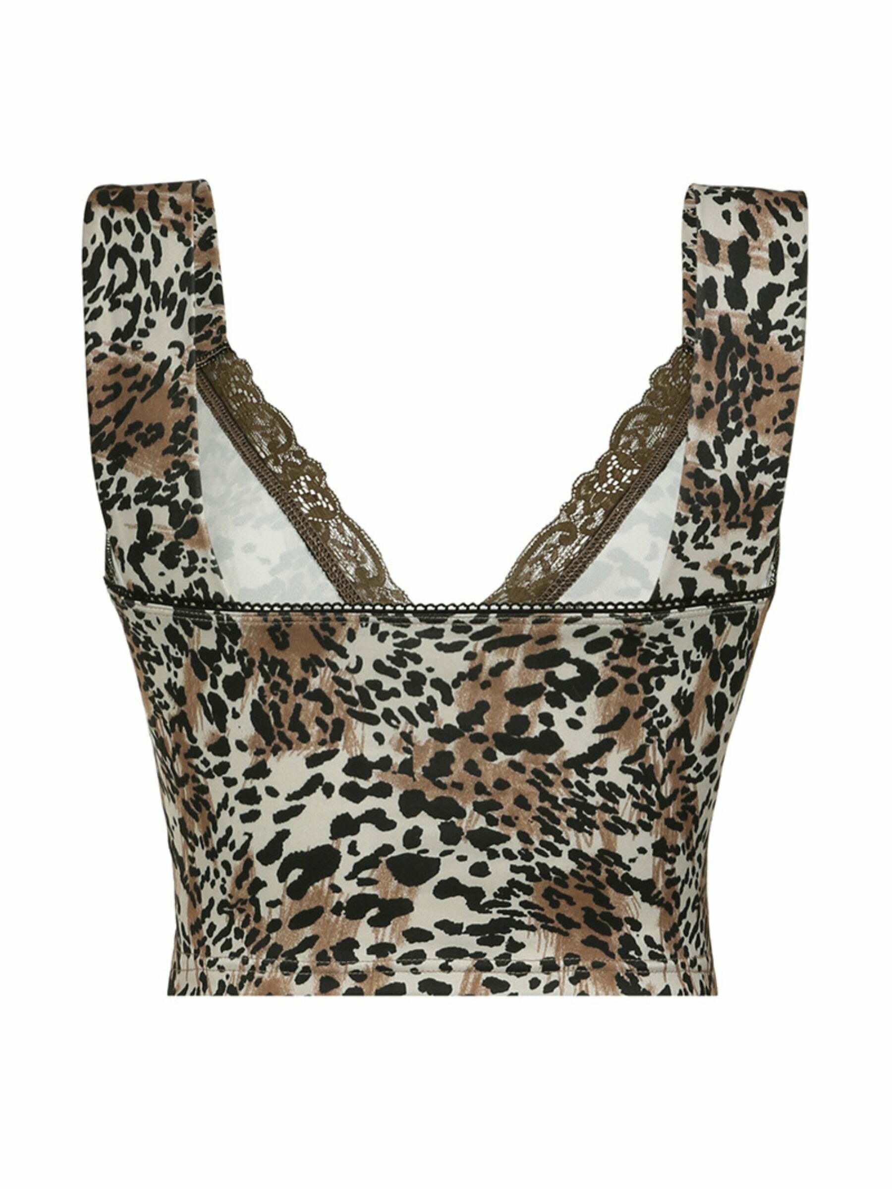 Rayne Leopard Print V-Neck Crop Top - Y2K Summer, 90s Grunge, Retro Party, Y2K Club Outfit