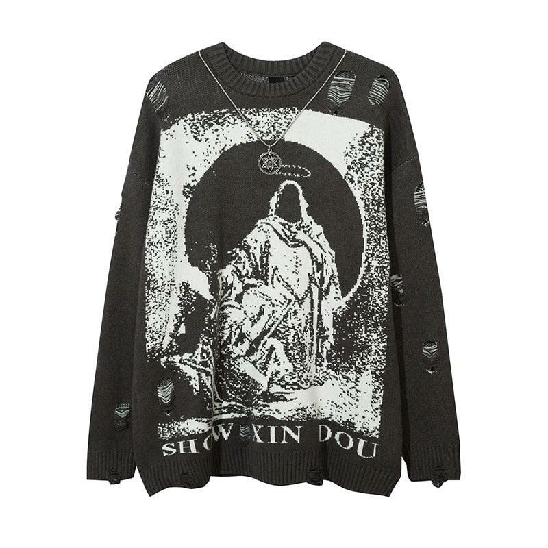 Reaper's Ripped Knit Sweater - Y2K Grunge, 90s Fashion, Retro Style, Gothic Y2K Outfits