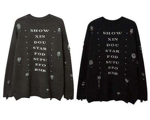 Reaper's Ripped Knit Sweater - Y2K Grunge, 90s Fashion, Retro Style, Gothic Y2K Outfits