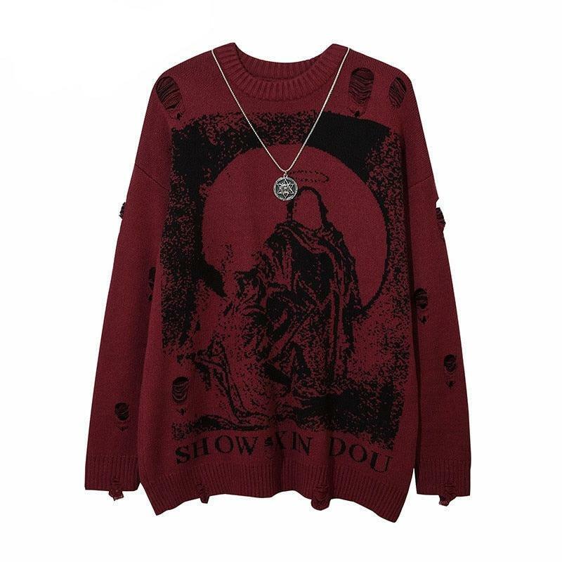 Reaper's Ripped Knit Sweater - Y2K Grunge, 90s Fashion, Retro Style, Gothic Y2K Outfits