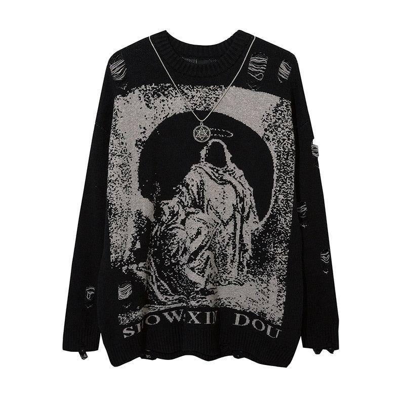 Reaper's Ripped Knit Sweater - Y2K Grunge, 90s Fashion, Retro Style, Gothic Y2K Outfits