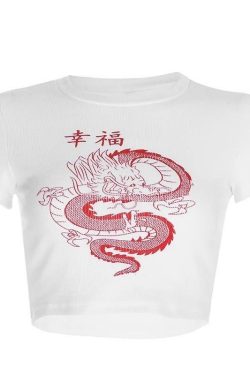 Red Dragon Crop Top - Y2K Summer, 90s Grunge, Retro Style, Y2K Party & Club Outfits