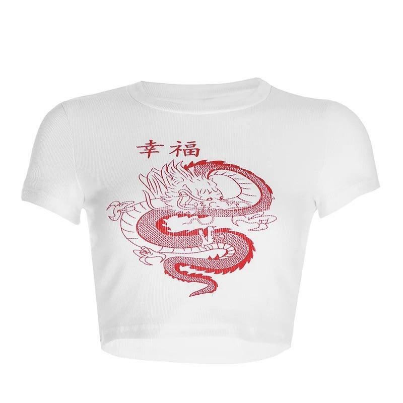 Red Dragon Crop Top - Y2K Summer, 90s Grunge, Retro Style, Y2K Party & Club Outfits