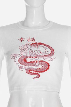 Red Dragon Crop Top - Y2K Summer, 90s Grunge, Retro Style, Y2K Party & Club Outfits