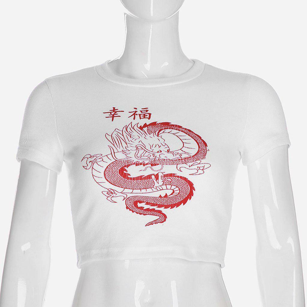 Red Dragon Crop Top - Y2K Summer, 90s Grunge, Retro Style, Y2K Party & Club Outfits
