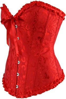 Red Gothic Ruffle Trim Hourglass Overbust Corset - Y2K Grunge, 90s Fashion, Retro Style